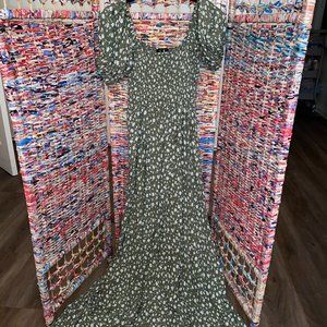Strolls with You Olive Green Floral Print Puff Sleeve Maxi Dress